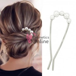 Accesoriu de par modern Japonez pentru cocuri din metal JPN10II Argintiu cu perle